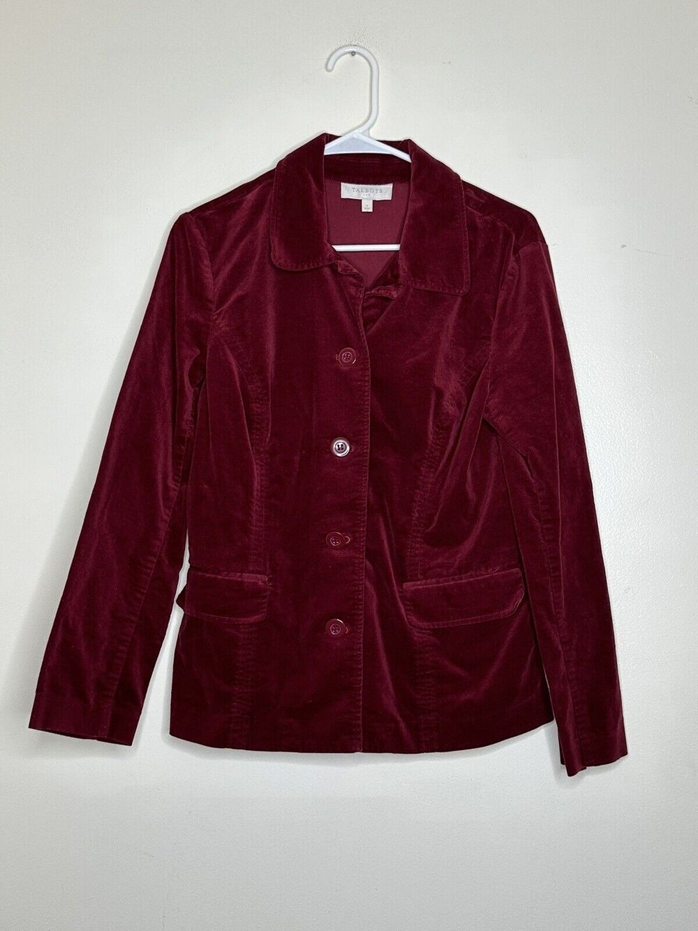Talbots Red Velvet Jacket Cranberry Button Close Blazer Size 8 Pockets Christmas